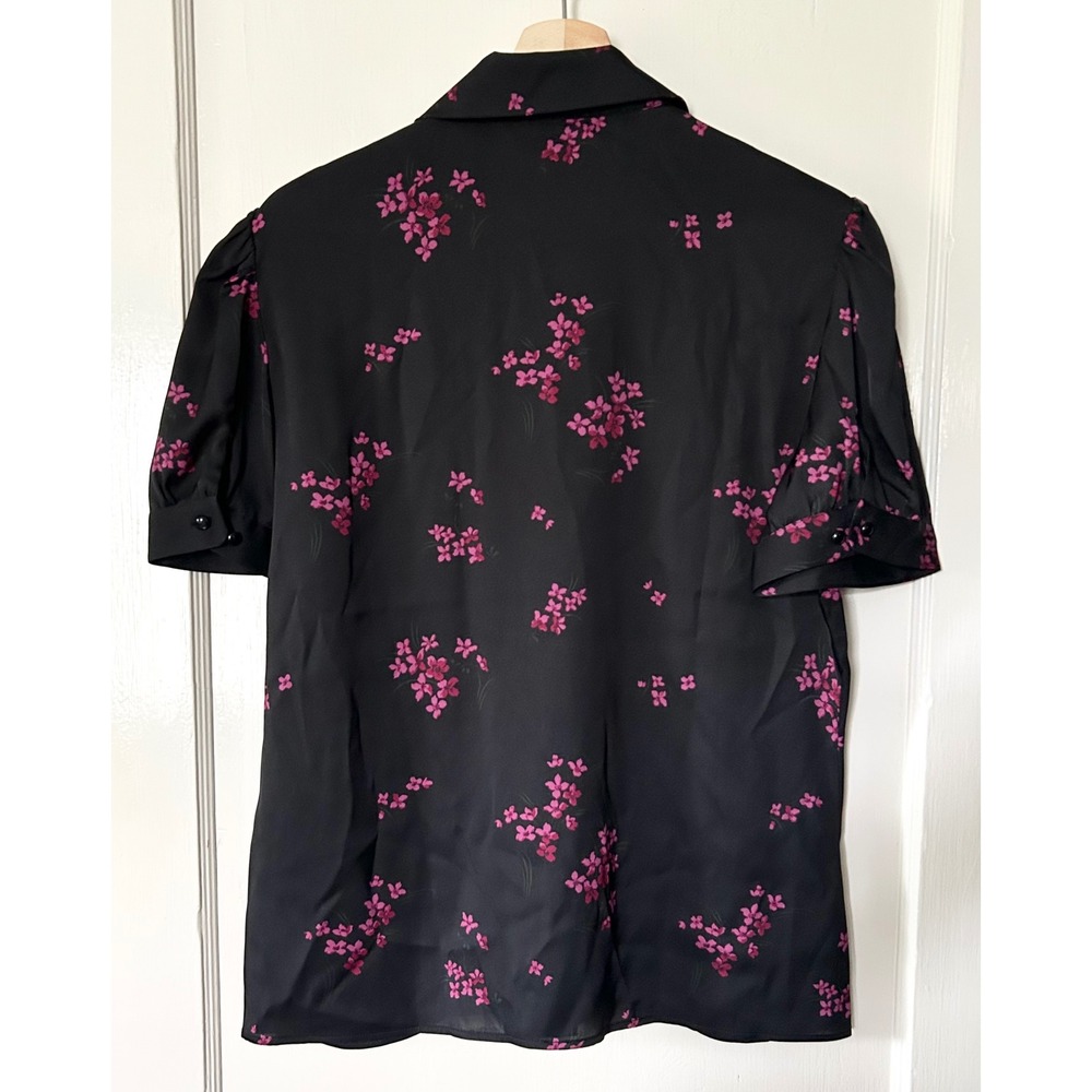 Quince Washable Stretch Silk Puff Sleeve Blouse Garnet Garden M Quiet Luxury - Picture 4 of 7